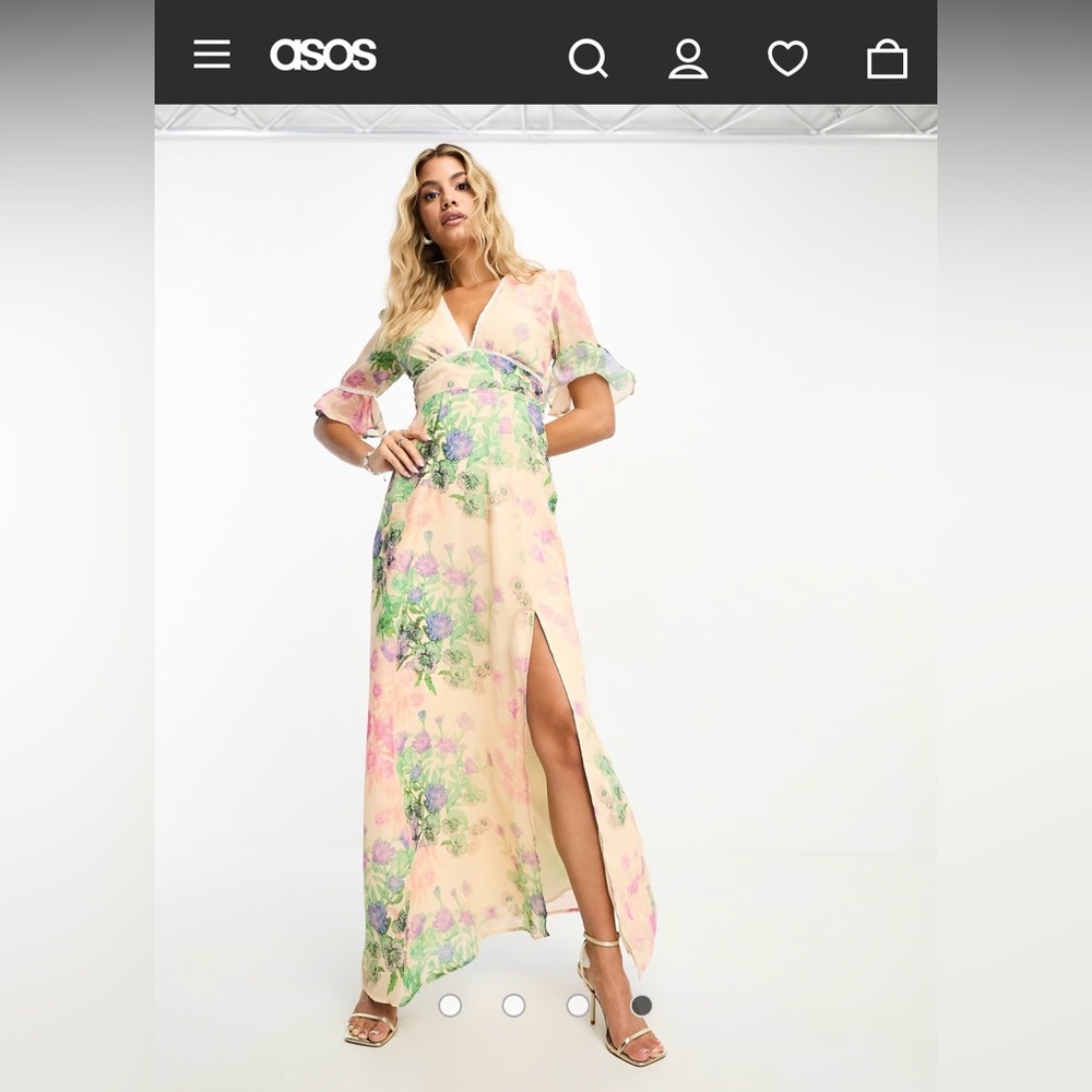 Hope & Ivy frill sleeve thigh split open back maxi dress